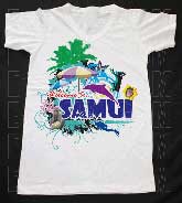 เสื้อยืดคอวีพร้อมสกรีนลายแหล่งท่องเที่ยว ลายเกาะสมุย